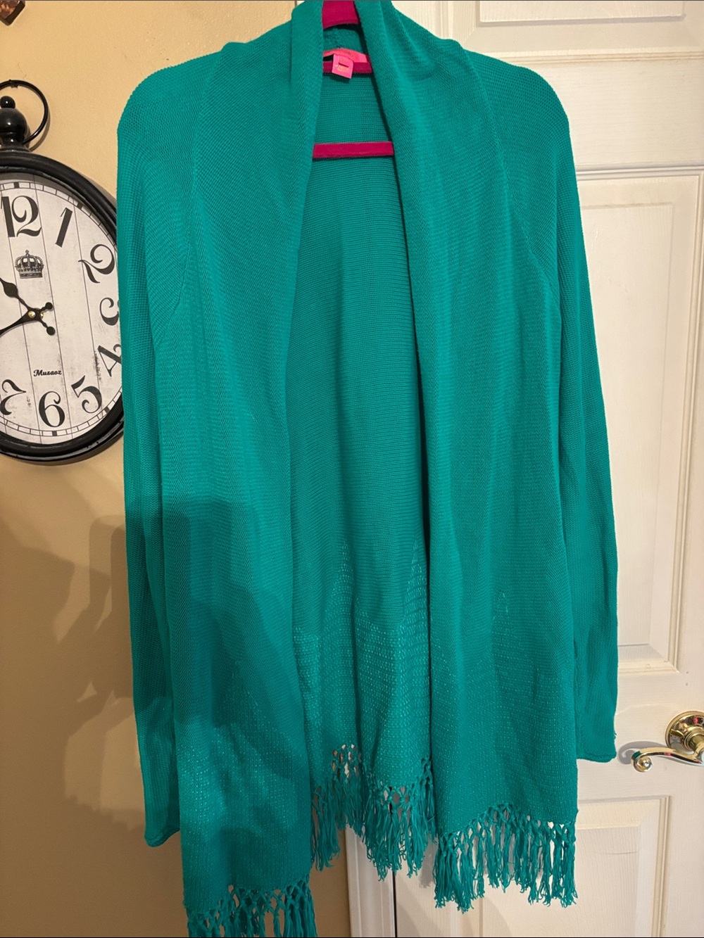 Lilly Pulitzer Teal Open-Front Fringe Tatum cardigan Sweater